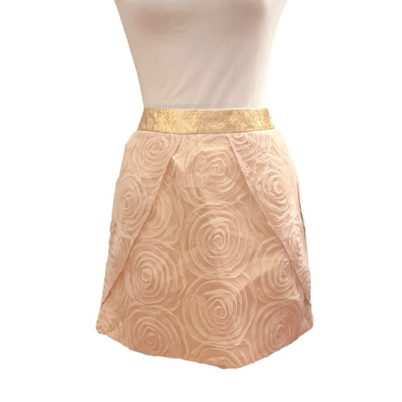 NWT 2b. RYCH | 2B. Rych Cream Gold & Rosette Skirt Size 8 (M) mini Date skirt - Picture 2 of 7